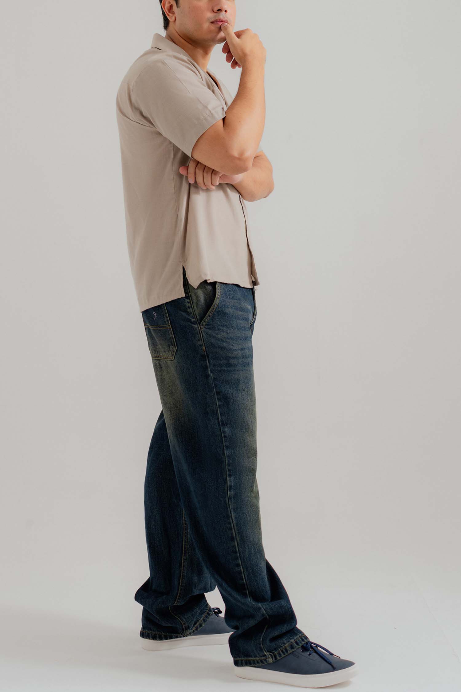 Sand Cuban Collar Relaxed Fit Shirt - Hustle N Holla