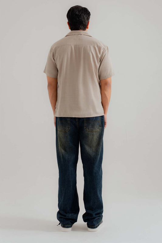 Sand Cuban Collar Relaxed Fit Shirt - Hustle N Holla