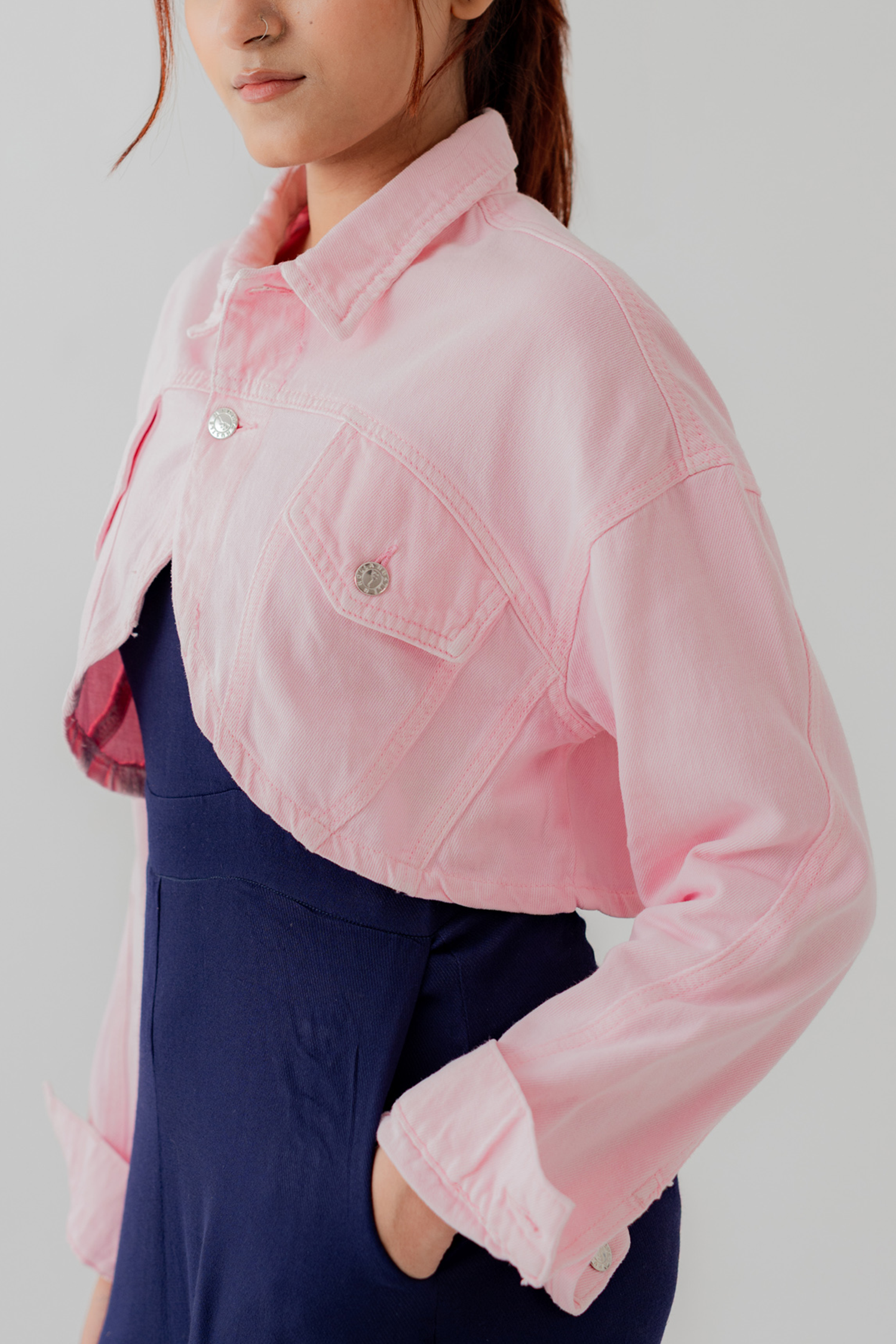 Light Pink Wash Twill Cropped Shacket - Hustle N Holla