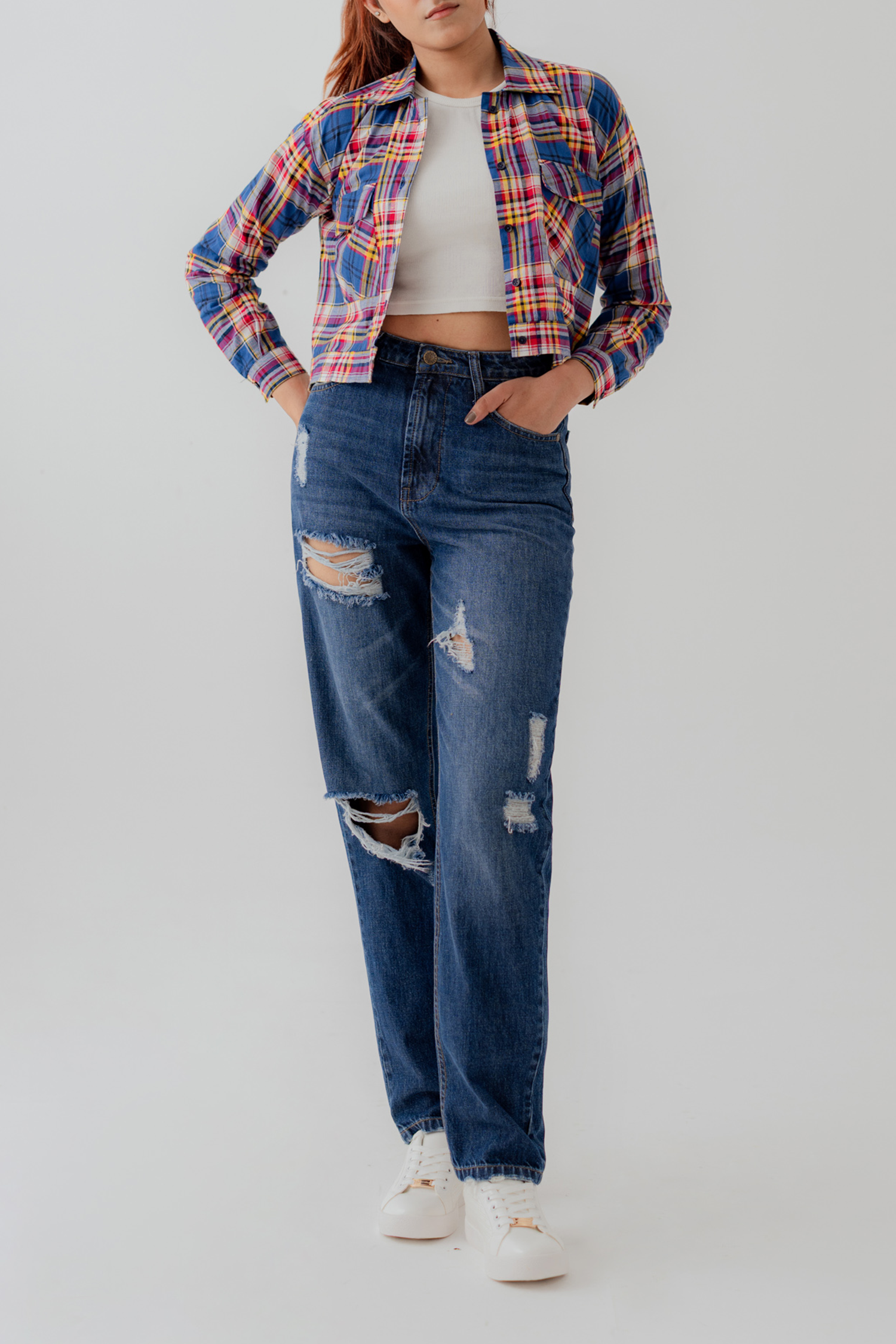 Cotton Checks Relaxed Fit Crop Button Down Shirt - Hustle N Holla