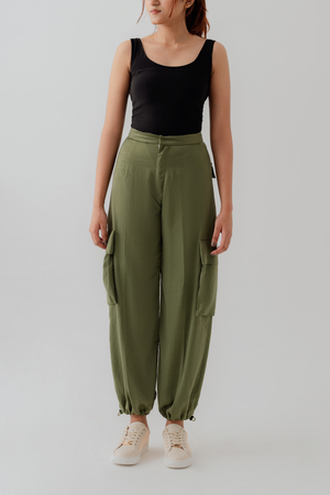 Olive Green Jogger Fit Silk Trousers - Hustle N Holla