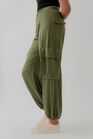 Olive Green Jogger Fit Silk Trousers - Hustle N Holla
