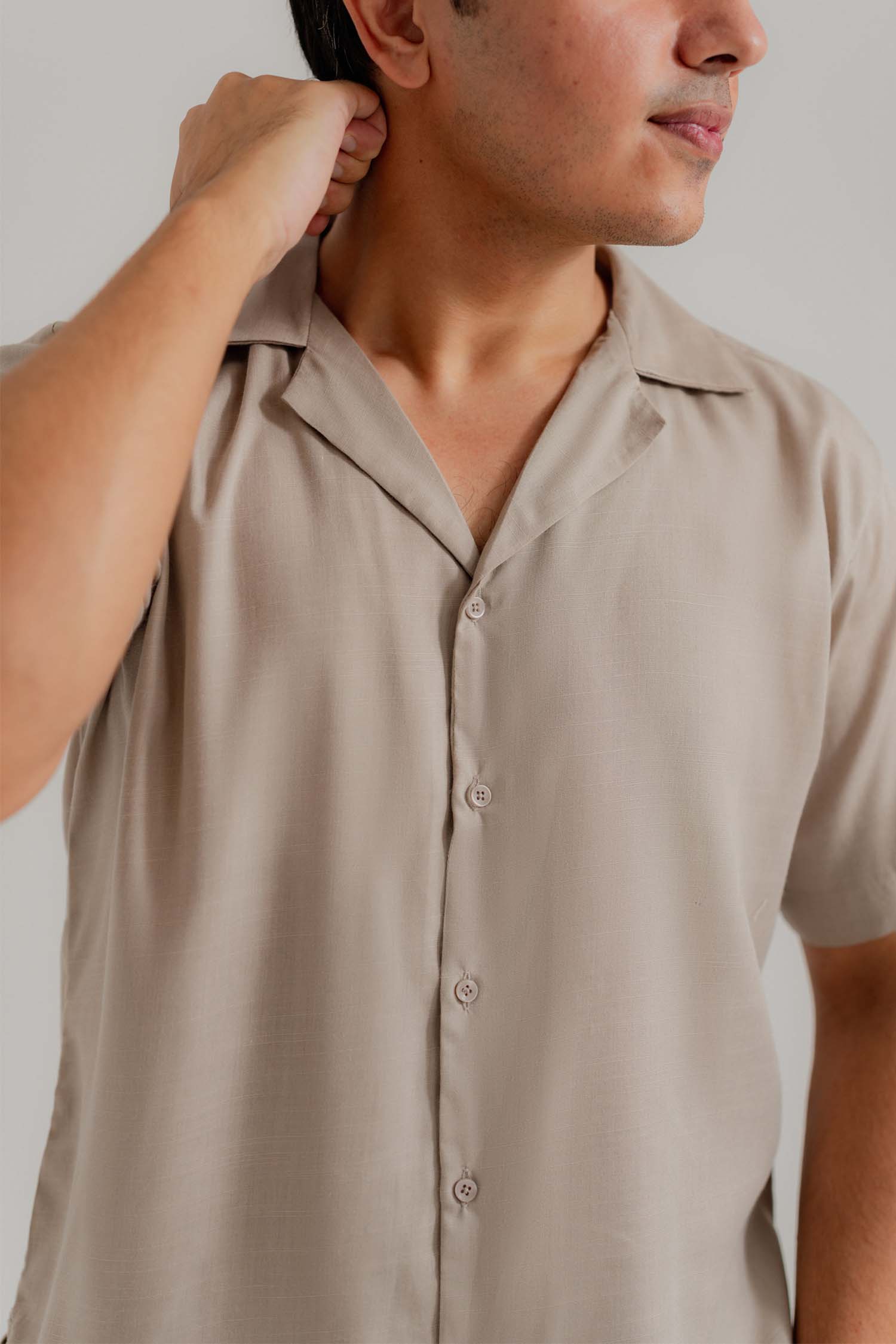 Sand Cuban Collar Relaxed Fit Shirt - Hustle N Holla