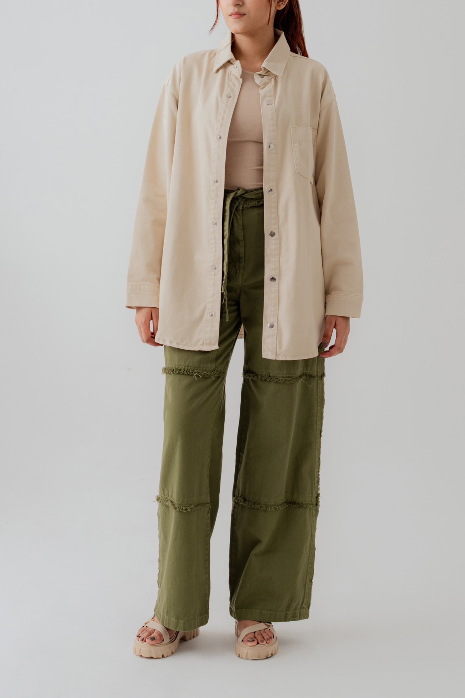 Beige Twill Relaxed Fit Shacket - Hustle N Holla