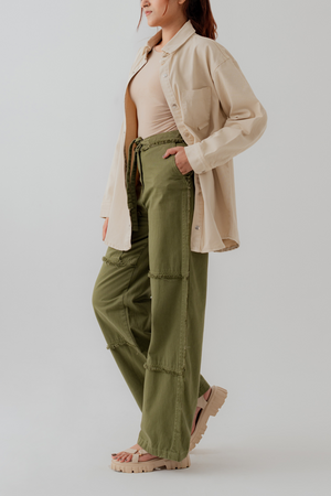 Beige Twill Relaxed Fit Shacket - Hustle N Holla