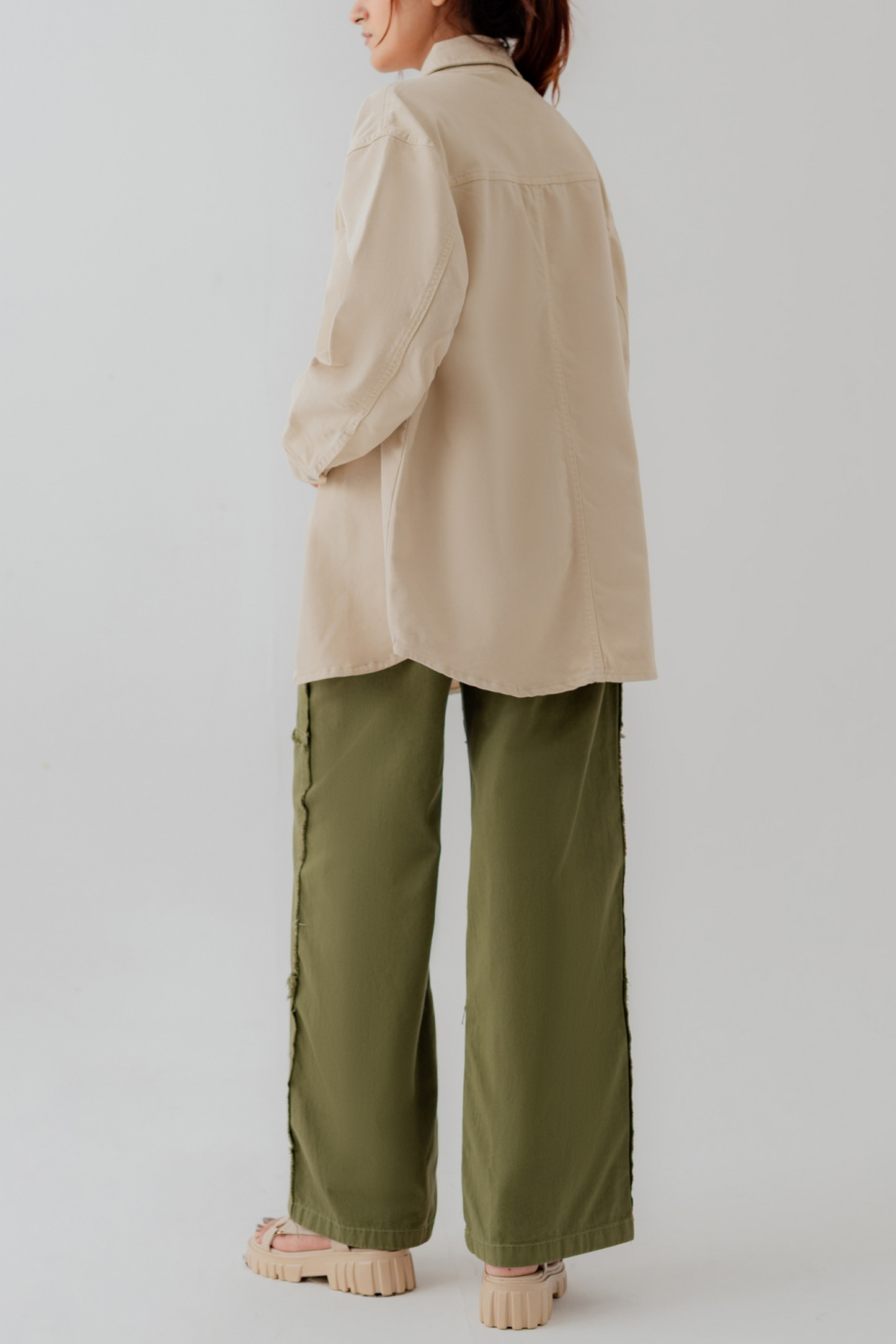 Beige Twill Relaxed Fit Shacket - Hustle N Holla