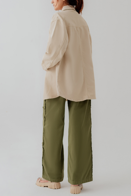 Beige Twill Relaxed Fit Shacket - Hustle N Holla