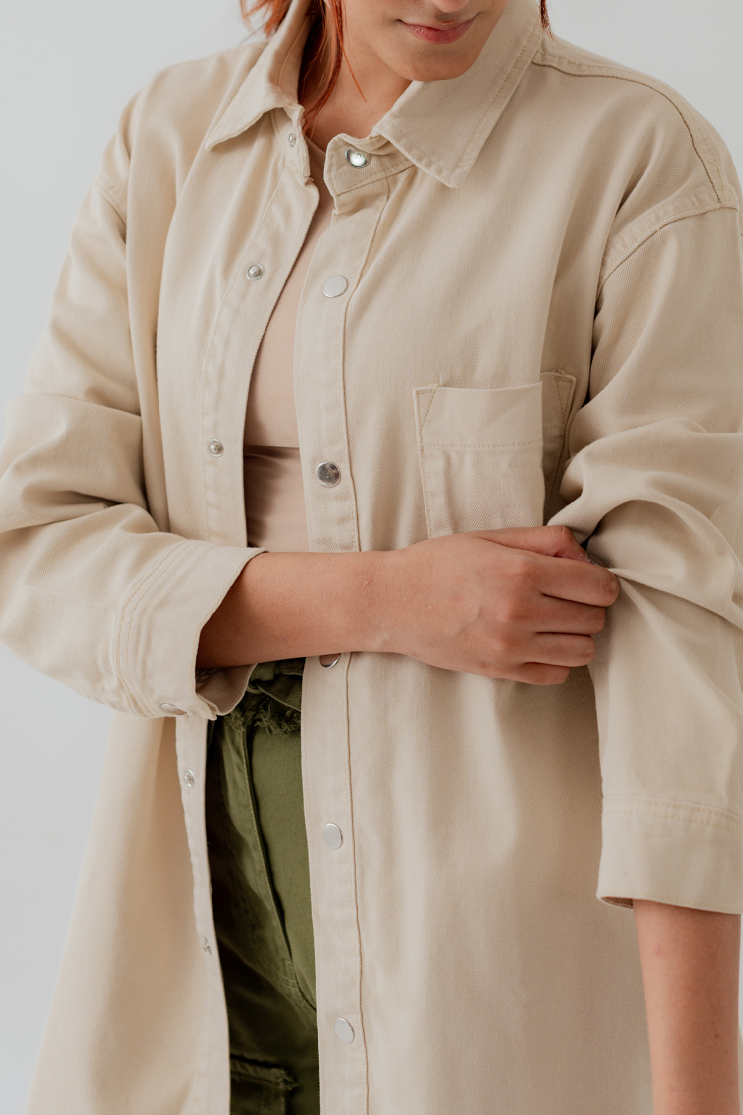 Beige Twill Relaxed Fit Shacket - Hustle N Holla