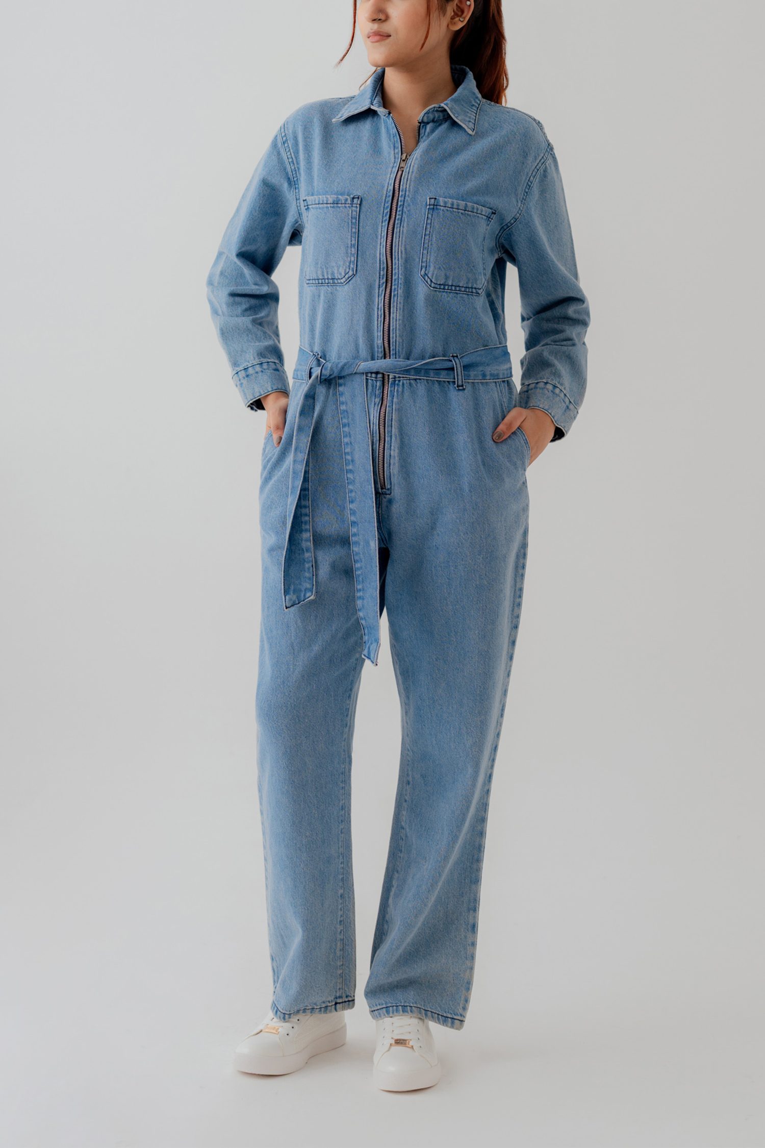 Light Wash Belted Denim Jumpsuit - Hustle N Holla