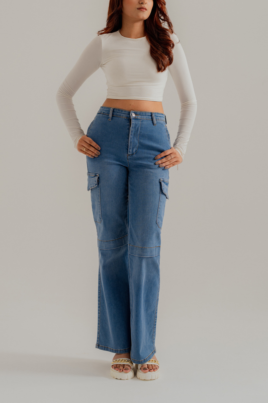 Blue Denim Straight Fit Flap Pockets Jeans - Hustle N Holla