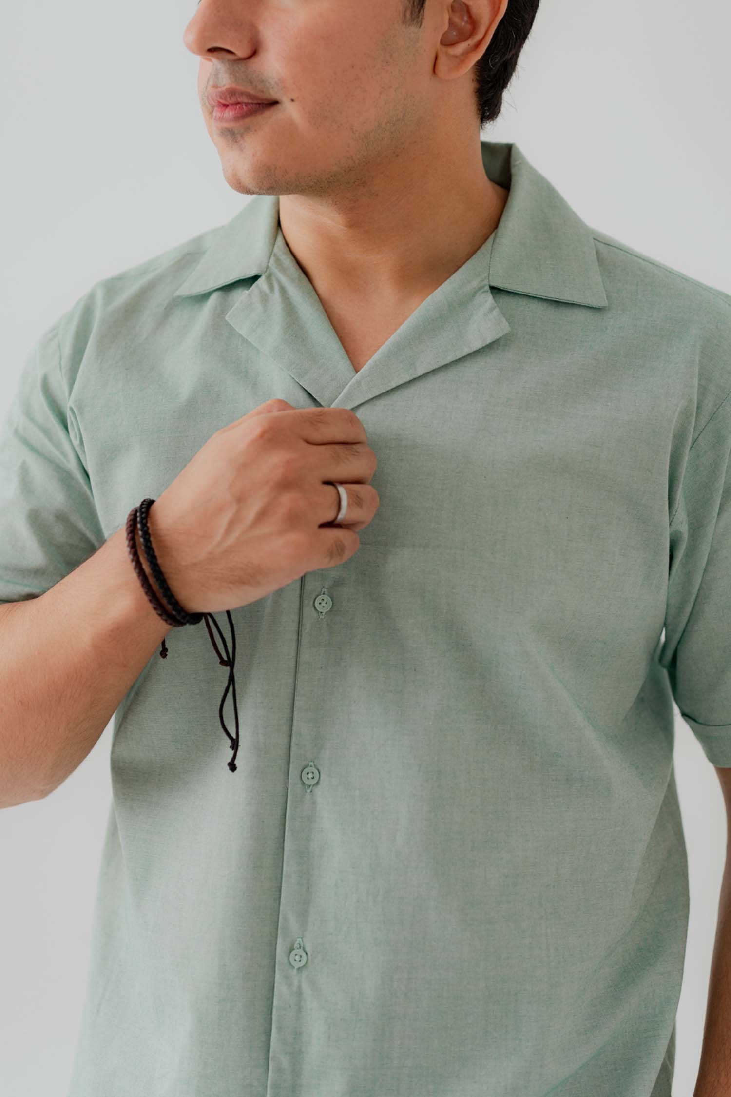 Mint Green Cuban Collar Relaxed Fit Shirt - Hustle N Holla