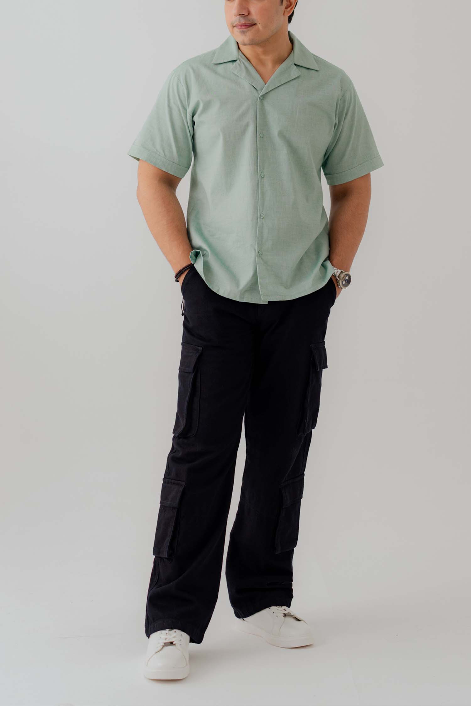 Mint Green Cuban Collar Relaxed Fit Shirt - Hustle N Holla