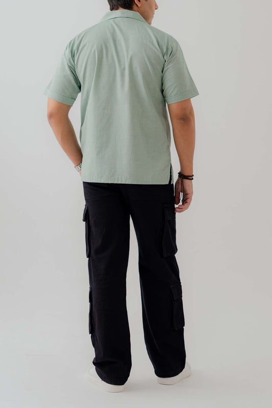 Mint Green Cuban Collar Relaxed Fit Shirt - Hustle N Holla