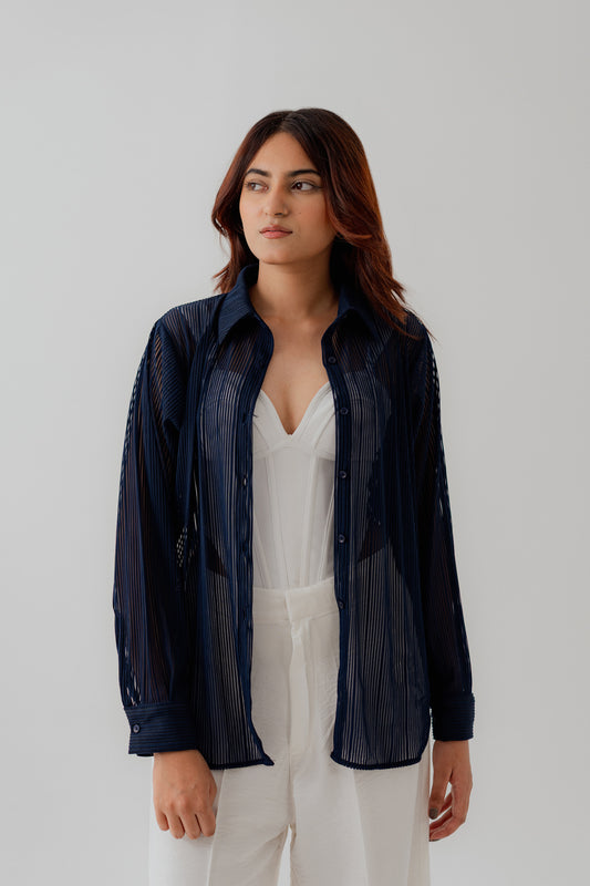 Dark Blue Relaxed fit Button Down Shirt - Hustle N Holla