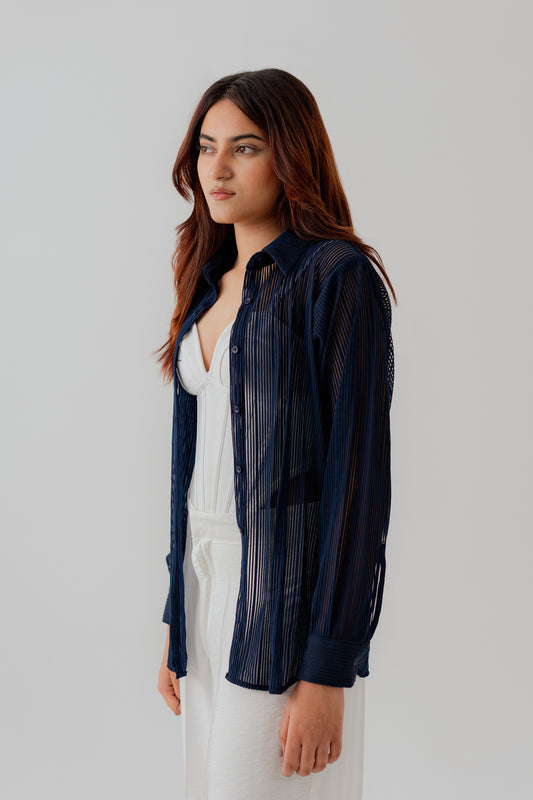 Dark Blue Relaxed fit Button Down Shirt - Hustle N Holla