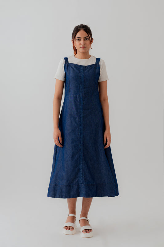 Blue Chambray Midi Sleeveless Dress - Hustle N Holla
