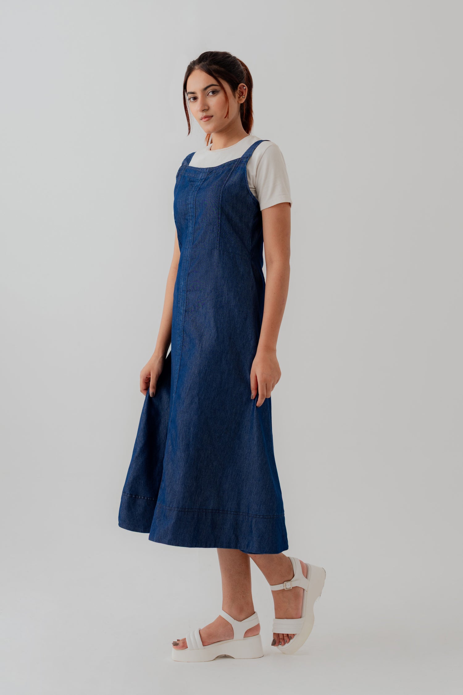 Blue Chambray Midi Sleeveless Dress - Hustle N Holla