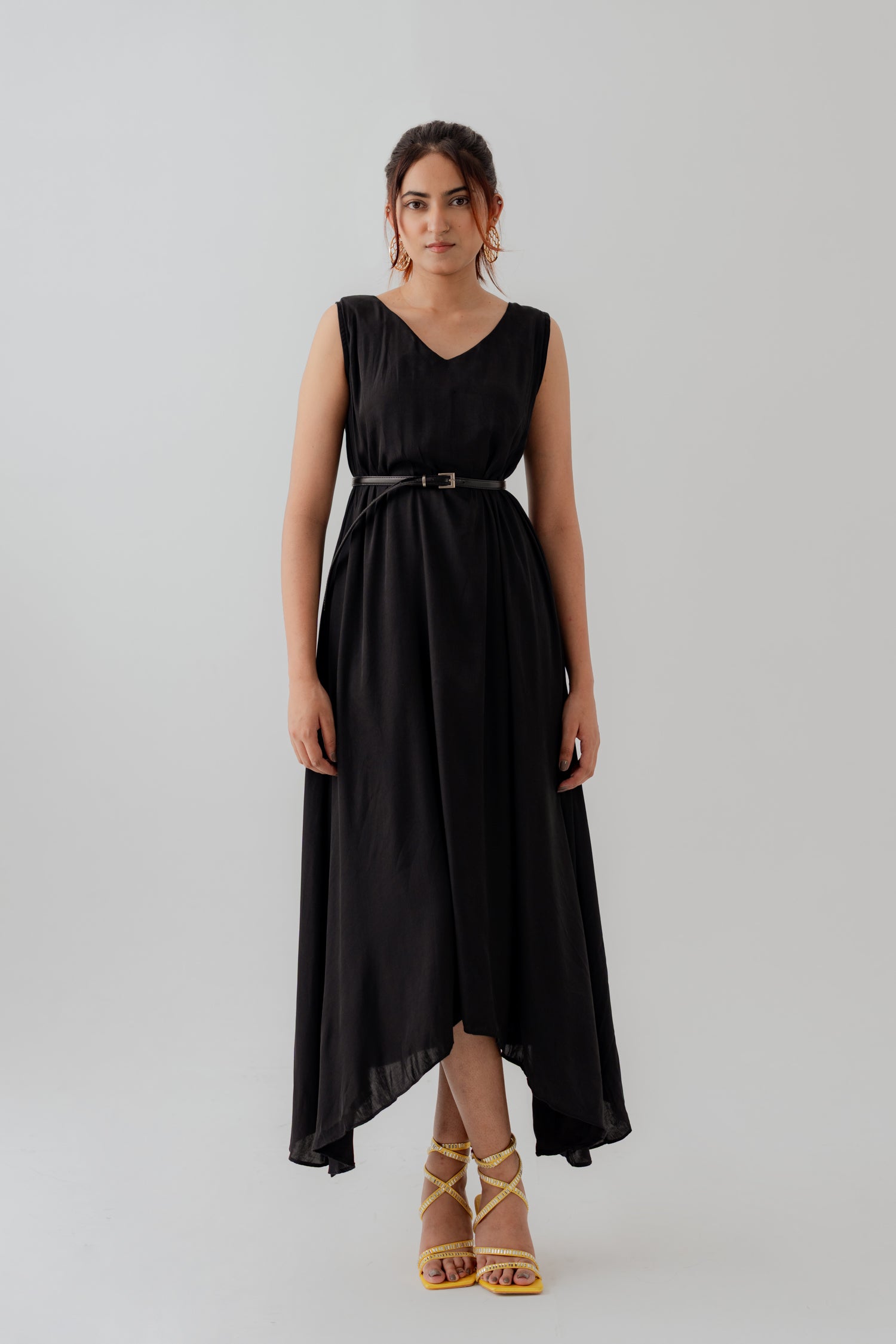 Black Silk Sleeveless Midi Dress