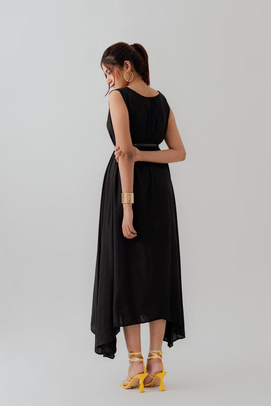 Black Silk Sleeveless Midi Dress - Hustle N Holla