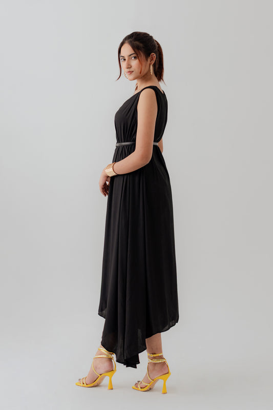 Black Silk Sleeveless Midi Dress - Hustle N Holla