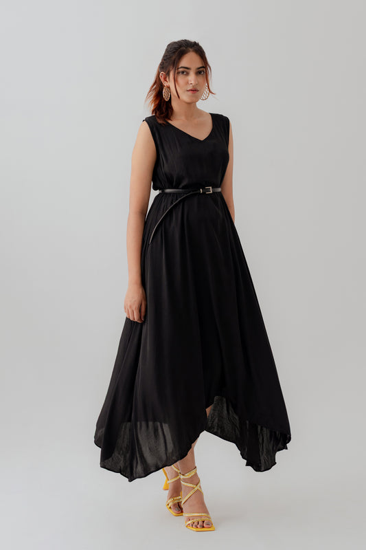 Black Silk Sleeveless Midi Dress - Hustle N Holla