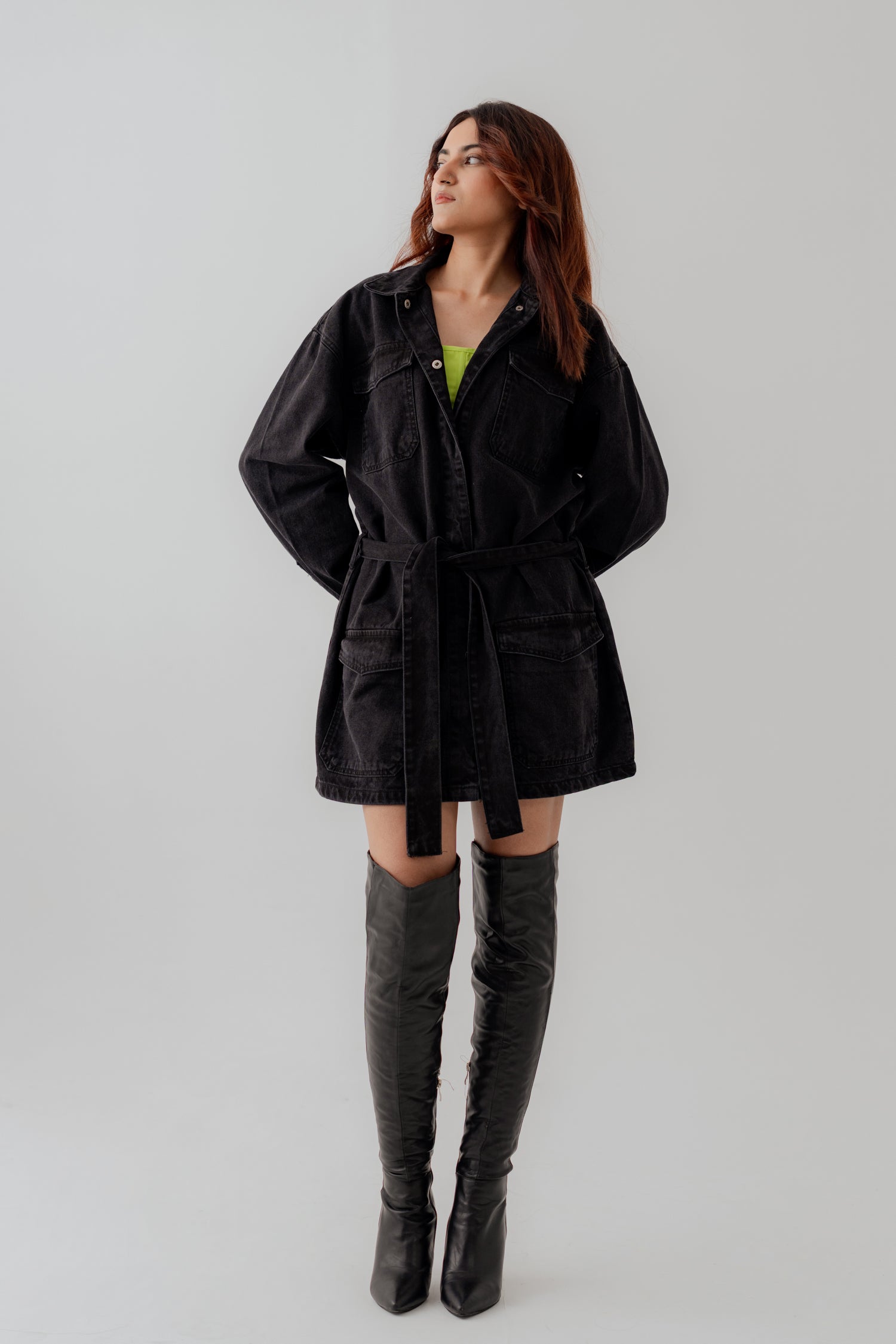 Jet Black Denim Midi Dress