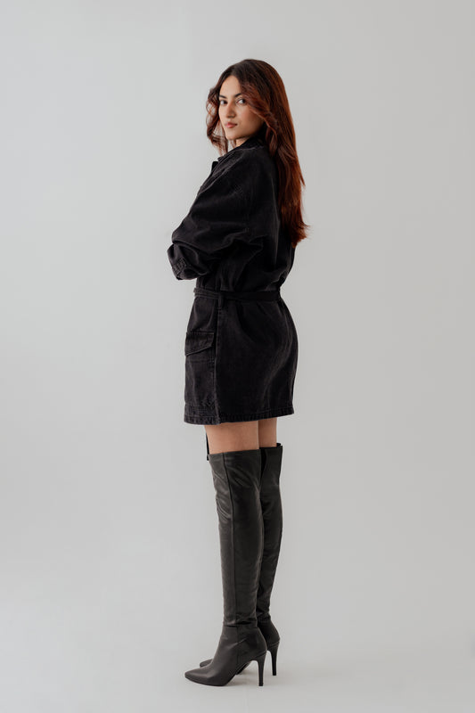Jet Black Denim Midi Dress - Hustle N Holla