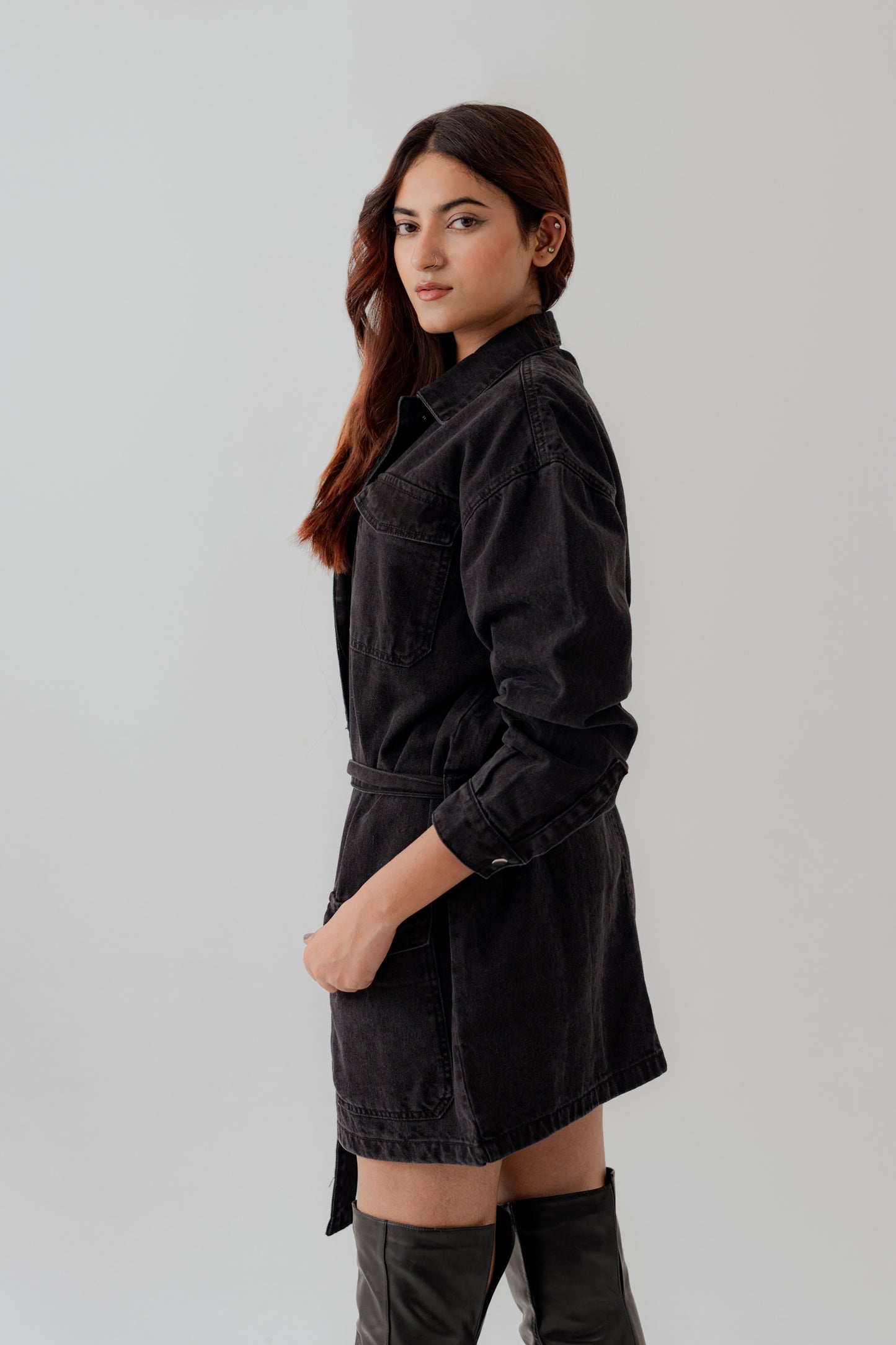 Jet Black Denim Midi Dress - Hustle N Holla