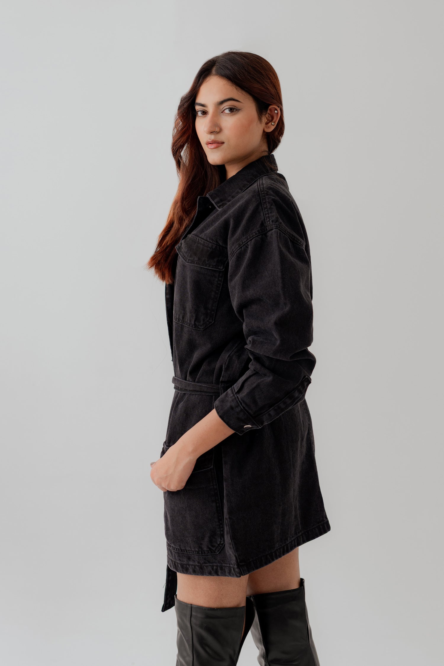 Jet Black Denim Midi Dress - Hustle N Holla