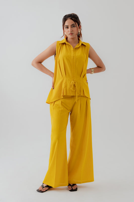 Mustard Slim Fit Sleeveless Shirt - Hustle N Holla