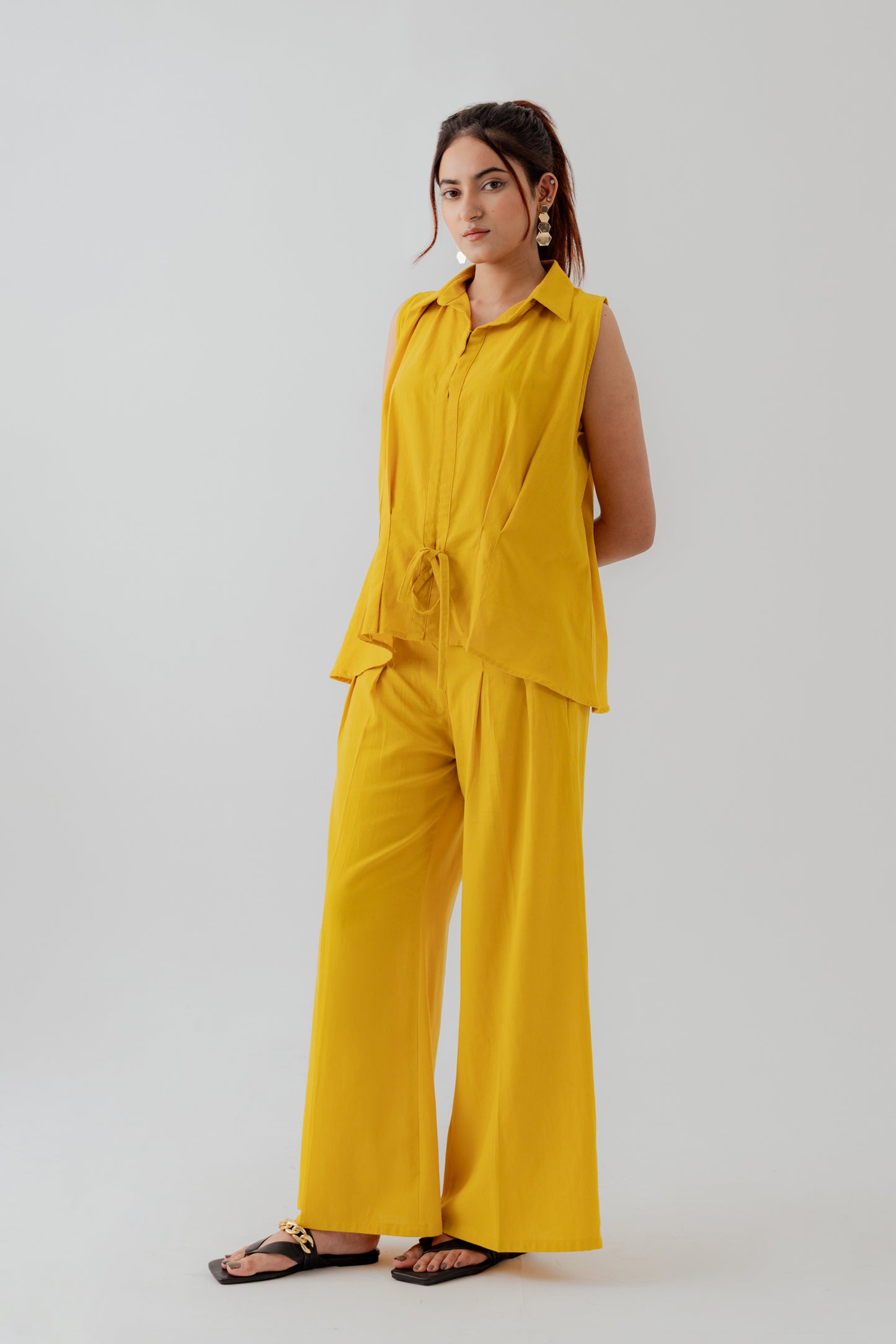 Mustard Slim Fit Sleeveless Shirt - Hustle N Holla