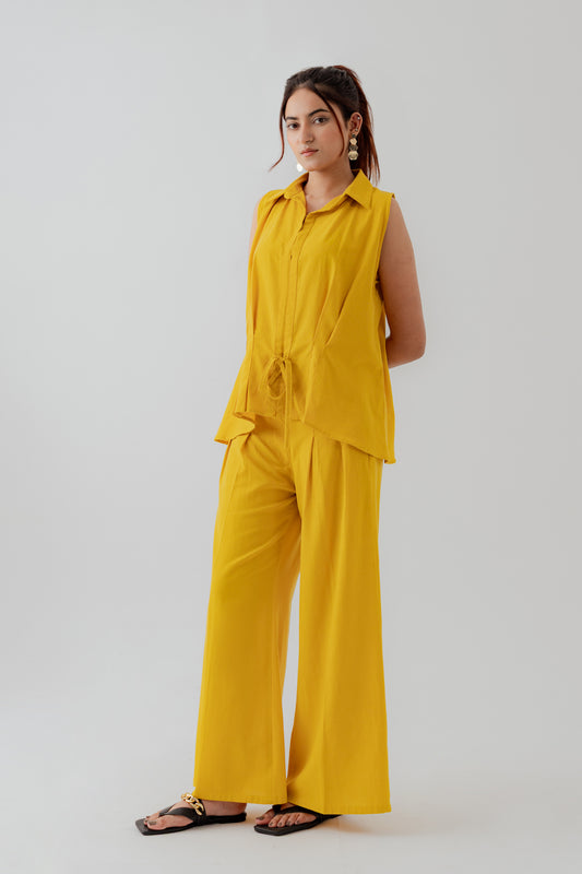 Mustard Slim Fit Sleeveless Shirt - Hustle N Holla