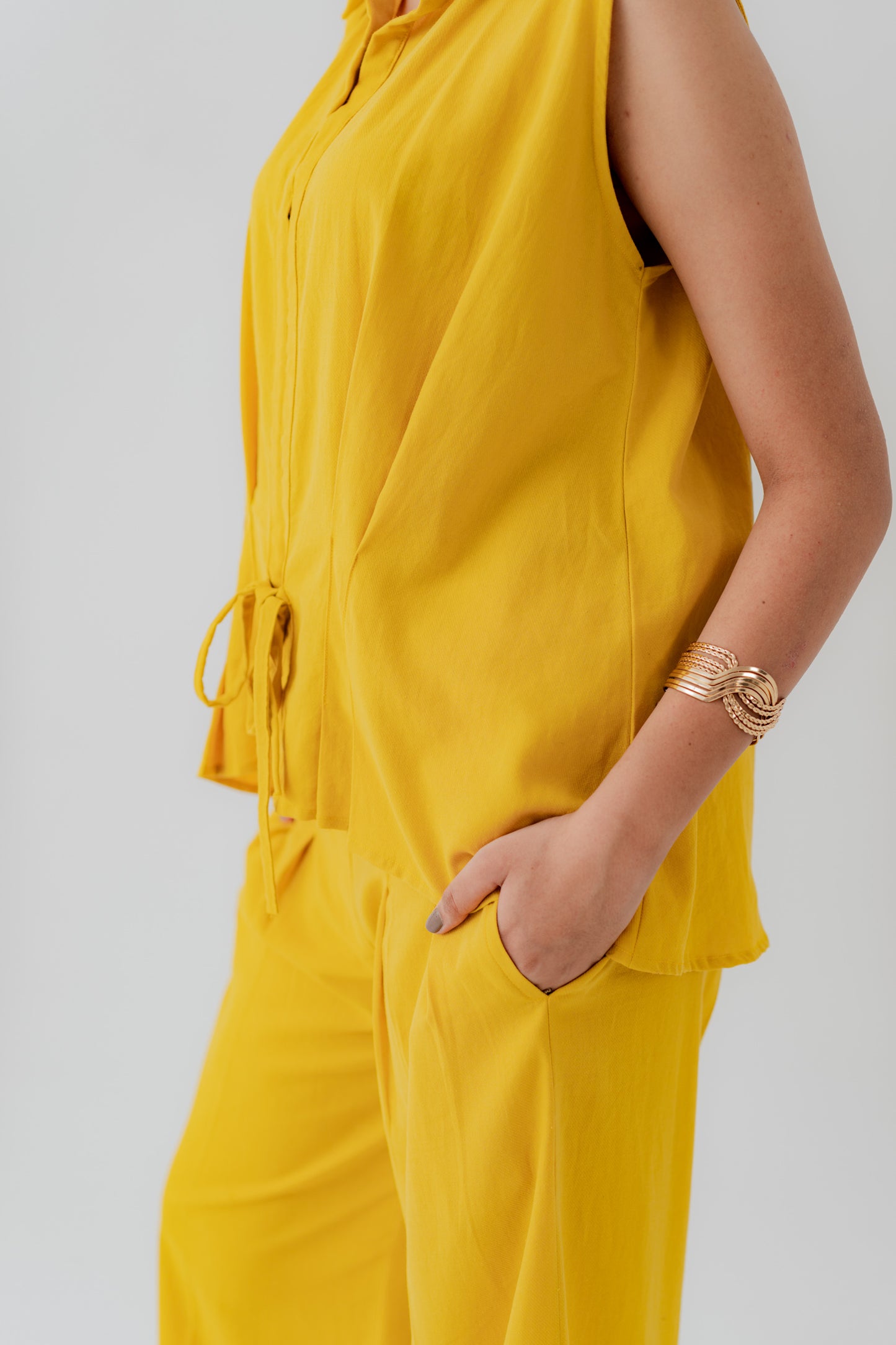 Mustard Slim Fit Sleeveless Shirt - Hustle N Holla