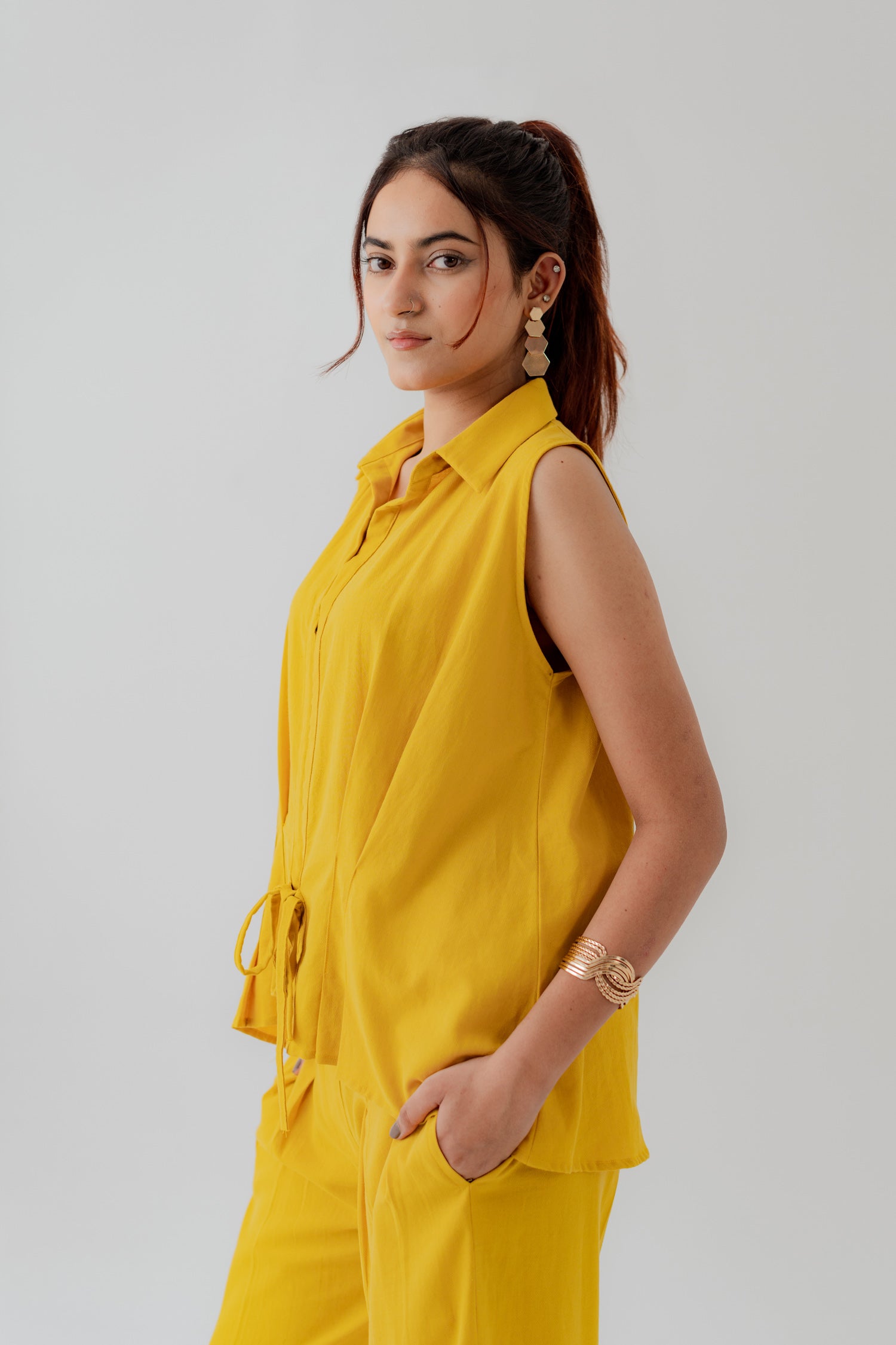 Mustard Slim Fit Sleeveless Shirt - Hustle N Holla