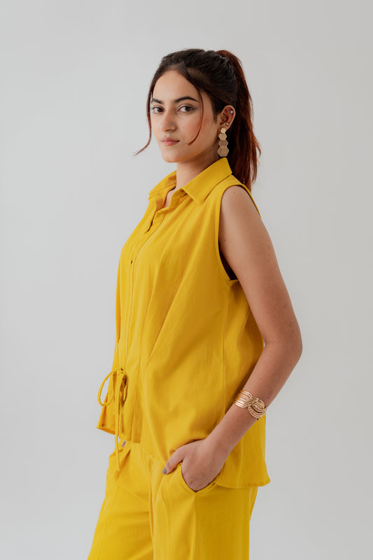 Mustard Slim Fit Sleeveless Shirt - Hustle N Holla