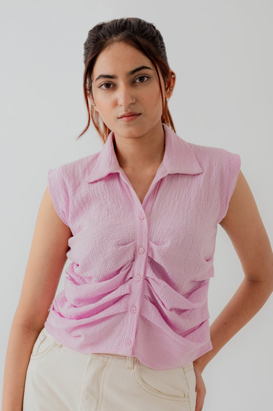 Pink Relaxed fit Pleated Button Down Shirt - Hustle N Holla