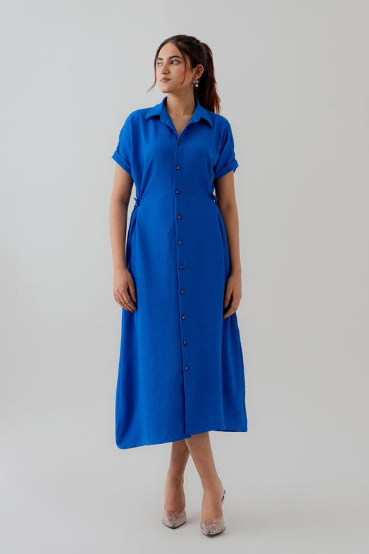 Royal Blue Midi Button Down Dress - Hustle N Holla