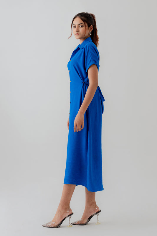 Royal Blue Midi Button Down Dress - Hustle N Holla