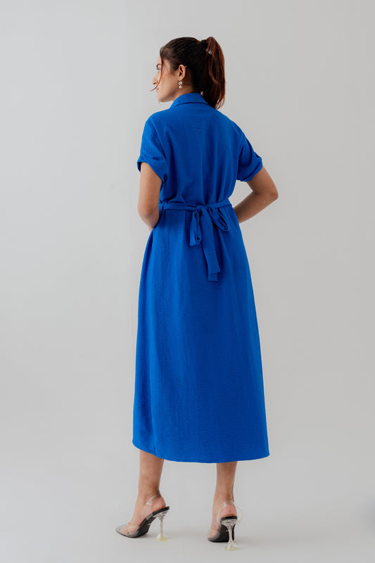 Royal Blue Midi Button Down Dress - Hustle N Holla