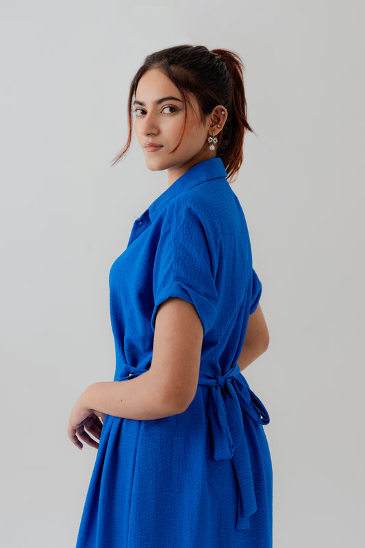 Royal Blue Midi Button Down Dress - Hustle N Holla