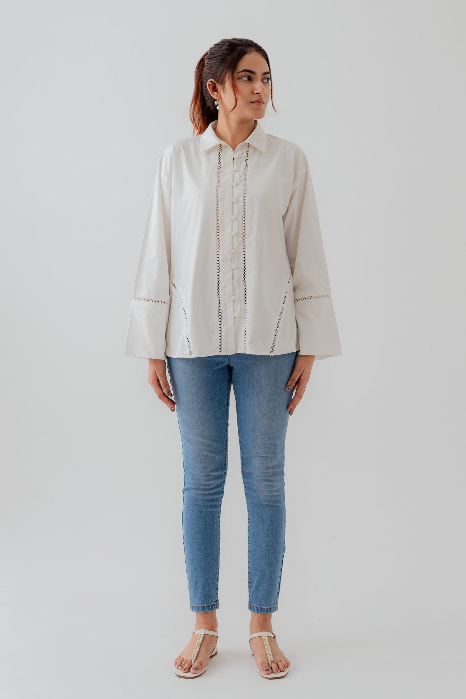White Laced Relax fit Button Down Shirt