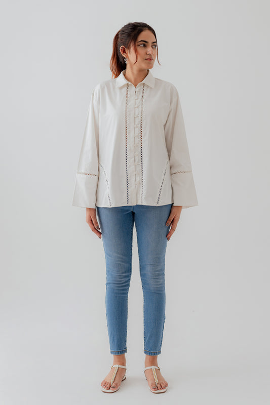 White Laced Relax fit Button Down Shirt - Hustle N Holla
