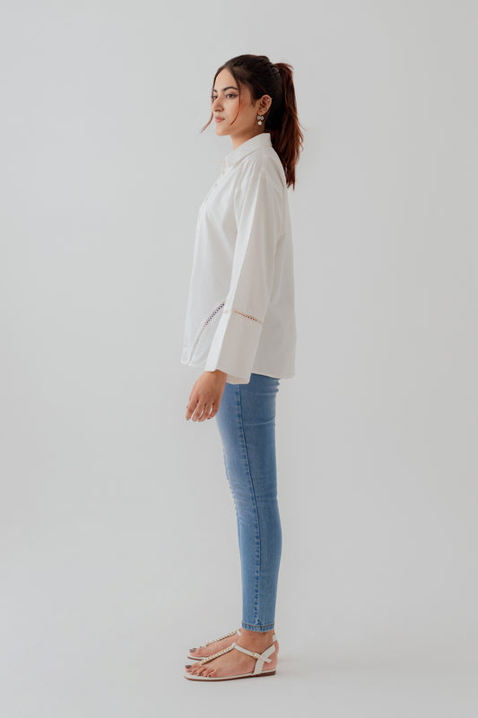 White Laced Relax fit Button Down Shirt - Hustle N Holla