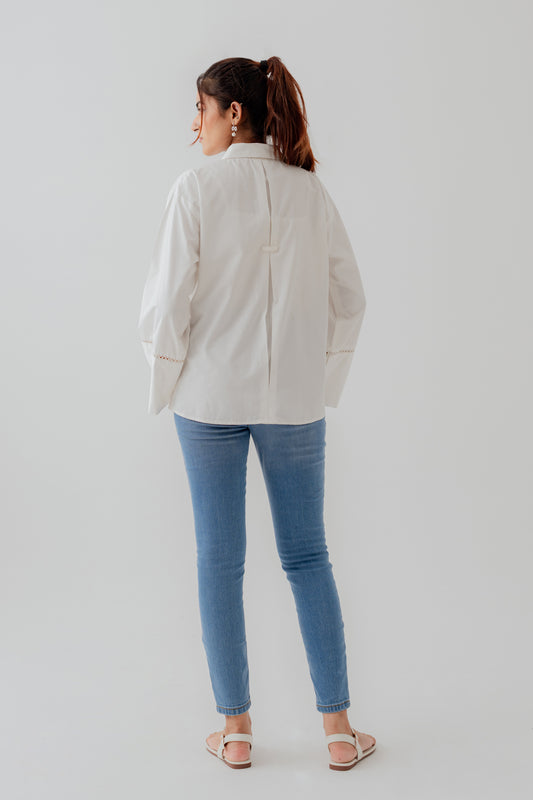 White Laced Relax fit Button Down Shirt - Hustle N Holla