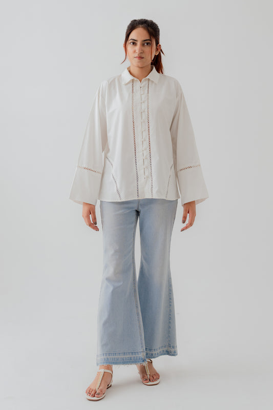 White Laced Relax fit Button Down Shirt - Hustle N Holla