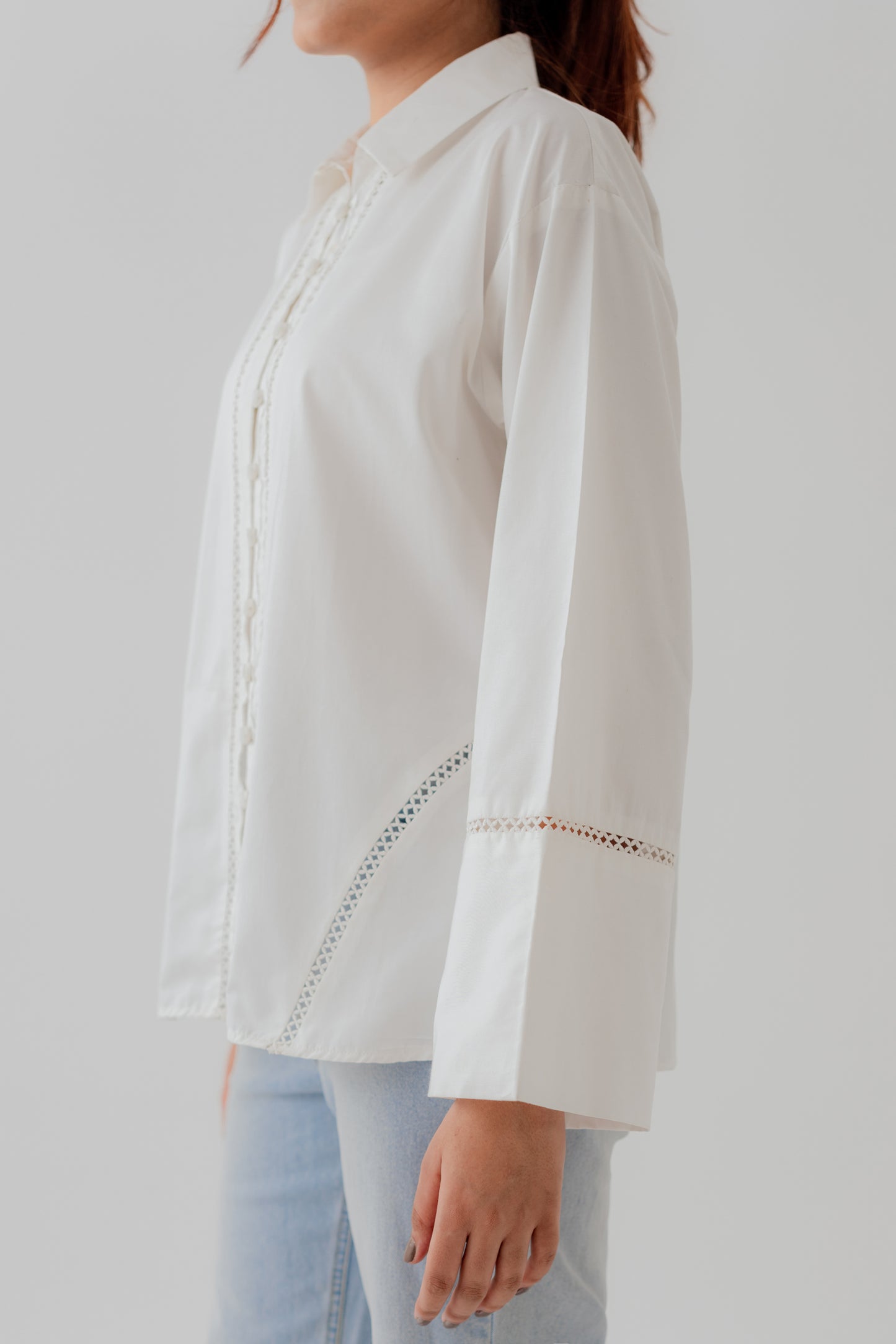 White Laced Relax fit Button Down Shirt - Hustle N Holla