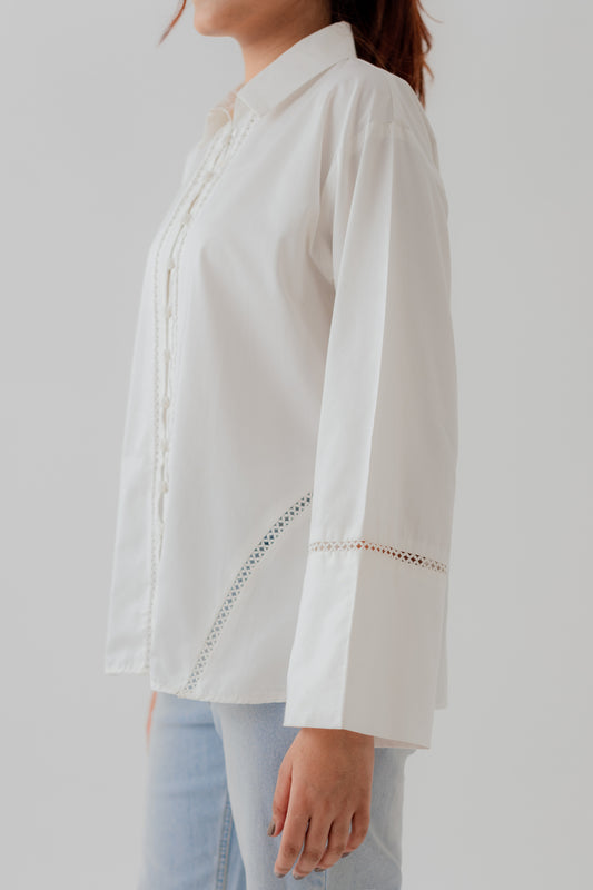White Laced Relax fit Button Down Shirt - Hustle N Holla