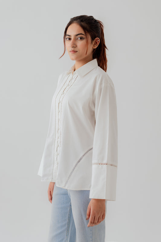White Laced Relax fit Button Down Shirt - Hustle N Holla