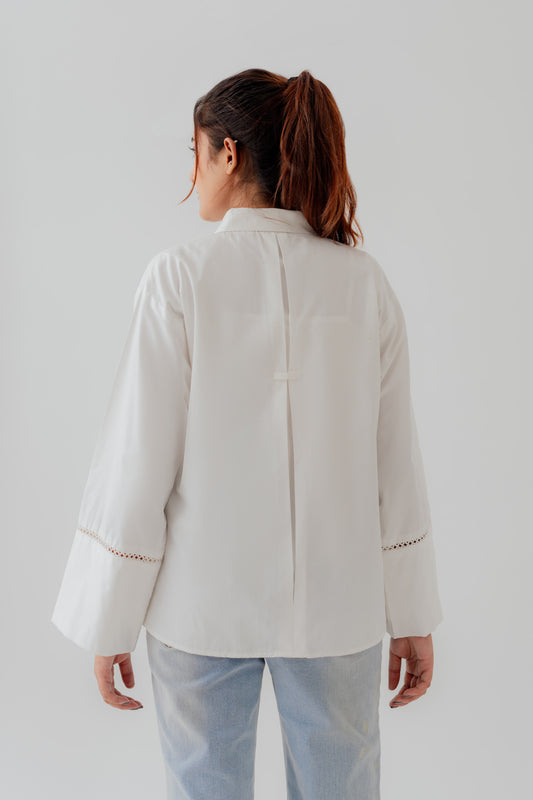 White Laced Relax fit Button Down Shirt - Hustle N Holla