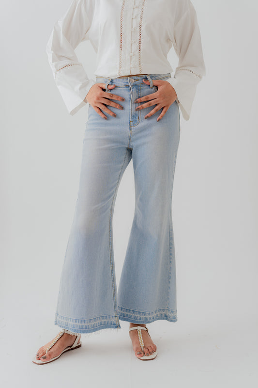 Light Wash Denim Cropped Boot Cut Jeans - Hustle N Holla
